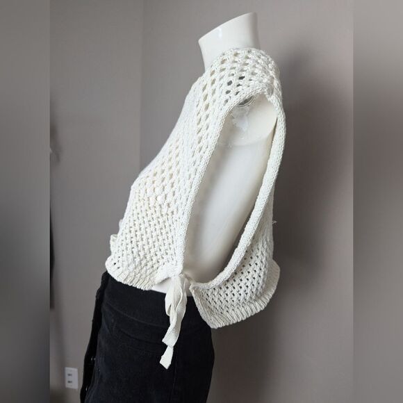 Zara Crochet cropped tank top side ties mesh see through size M - Picture 5 of 8